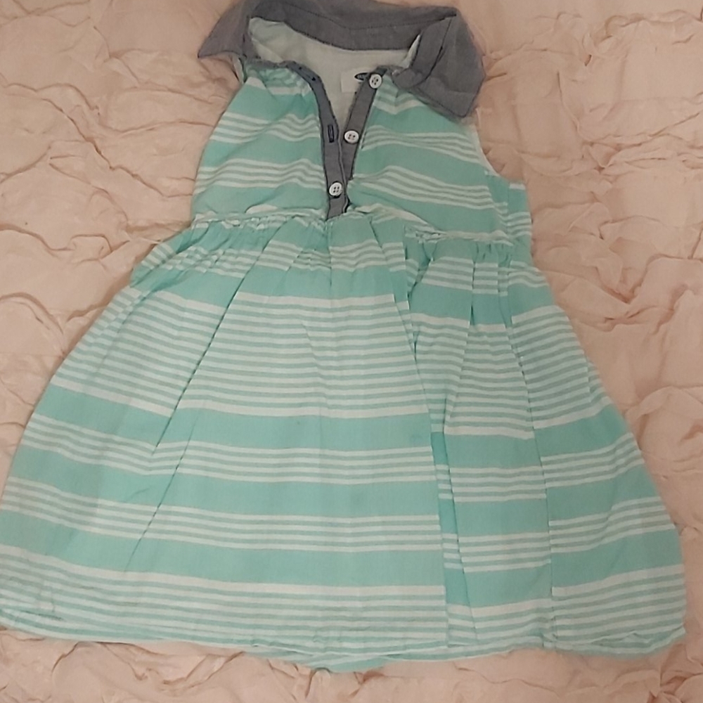 Mint stripe dress 4T EUC denim look collar